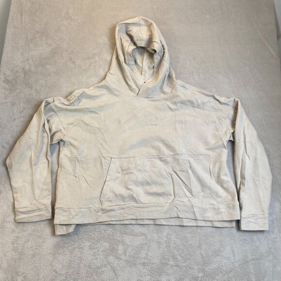 FLX Womans Cropped Hooded Sweatshirt XL Beige 96% Cotton 4% Spandex Pullover - Picture 9 of 9